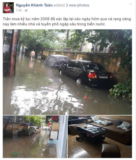 Facebooker Nguyễn Khánh Toàn cho rằng trận ngập này tương tự năm 2008.