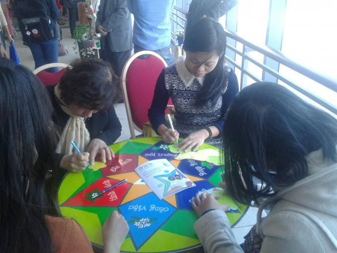 Mọi người tham gia v&agrave;o hoạt động vẽ tranh, t&ocirc; m&agrave;u.