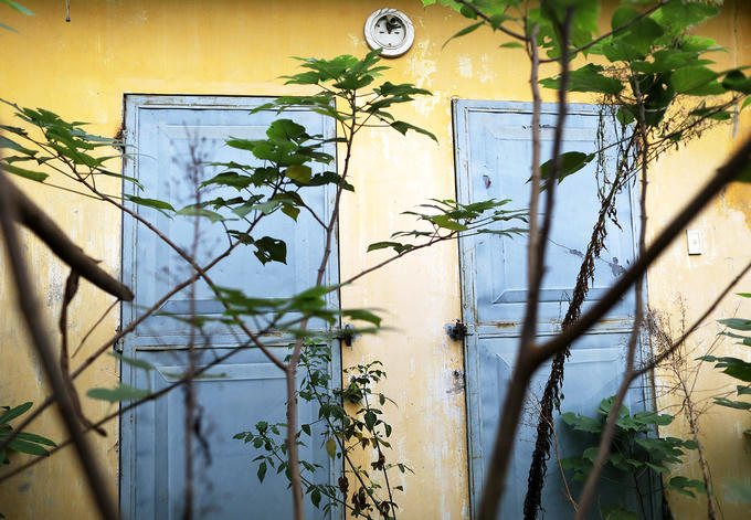 Cây dại mọc quá đầu người trong khuôn viên trạm xử lý nước thải. Hai cửa sắt nhà điều hành luôn trong tình trạng khóa kín.