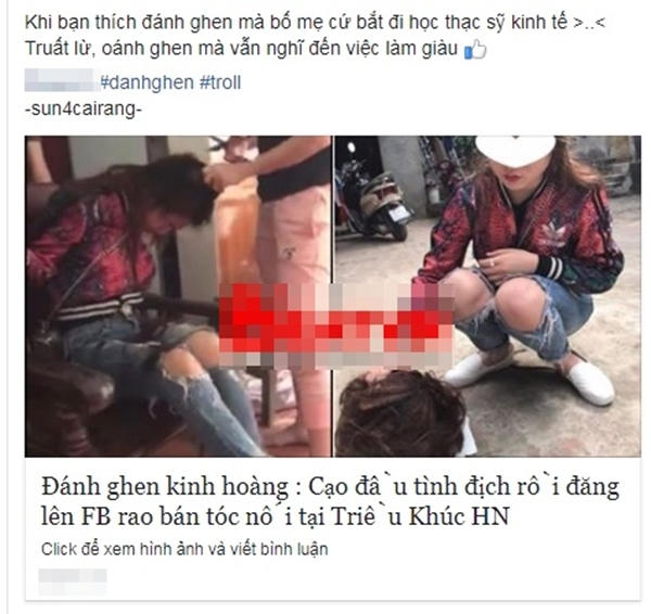 Vụ đánh ghen hiện đã được nhiều fanpage chia sẻ.