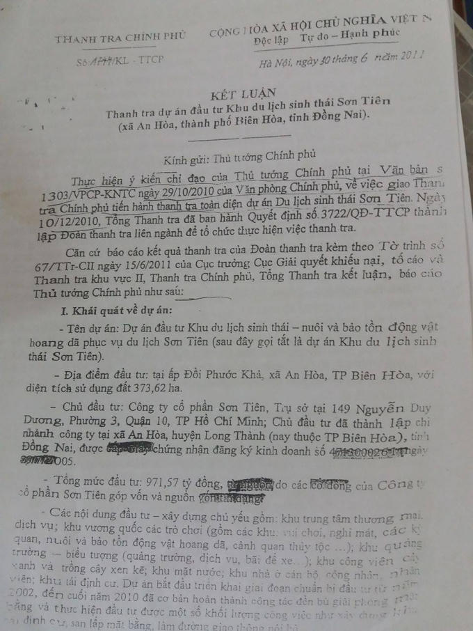 Kết luận số 1744/KL-TTCP của Thanh tra Chính phủ đã chỉ ra nhiều sai phạm của dự án.