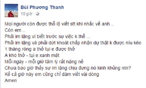Dòng chia sẻ trên trang cá nhân của Phương Thanh.