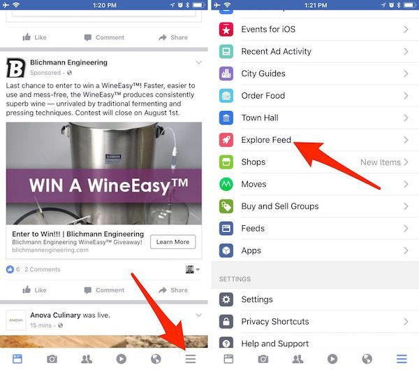 Đây là vị trí của Explore Feed trên giao diện di động.
