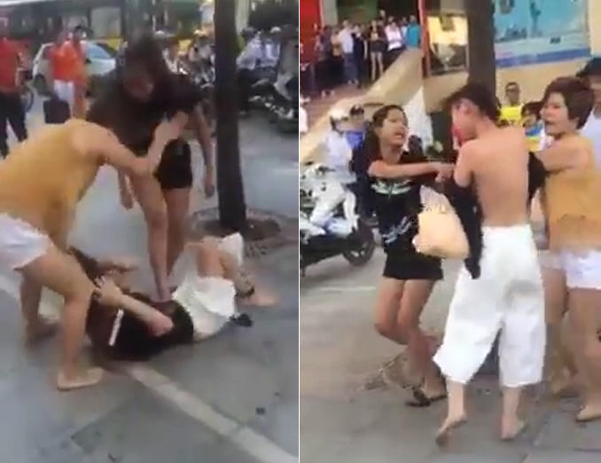 Vụ đánh ghen kinh hoàng giữa bốn người phụ nữ với cô gái trẻ (Ảnh: cắt từ Clip)
