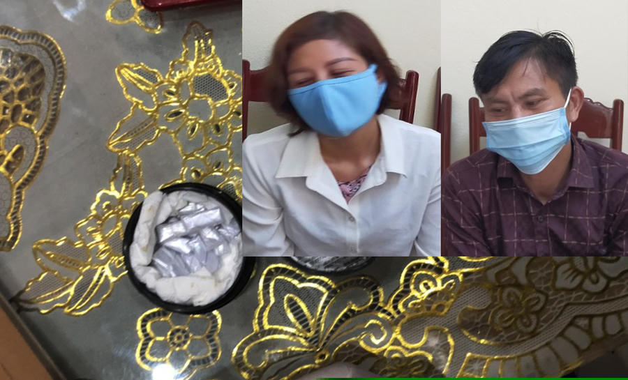Đối tượng Đỗ Thị Thu và Lê Thanh Nghĩa cùng tang vật vụ án