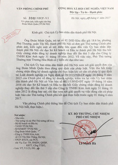 Văn bản do Văn phòng chính phủ ban hành.