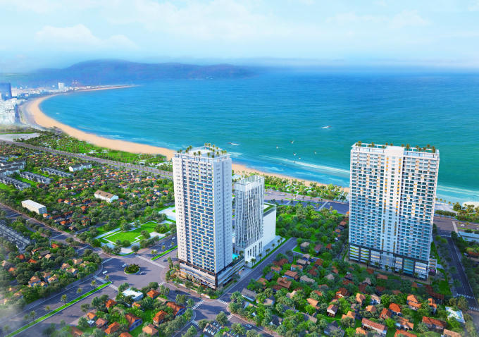 Quy Nhon Melody gồm 2 block cao 35 tầng, sở hữu 3 mặt tiền đường Nguyễn Trung Tín – Chương Dương – An Dương Vương.