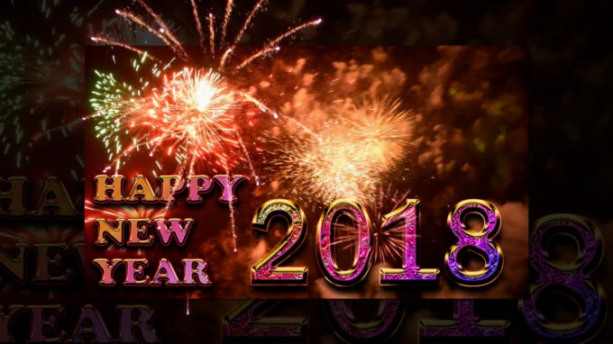 Happy new year 2018 với nền pháo hoa.