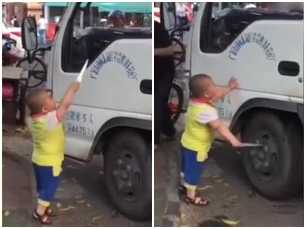 Cậu bé 5 tuổi cầm một con đao sắc nhọc chỉ vào tài xế nữ yêu cầu di chuyển xe đi nơi khác.