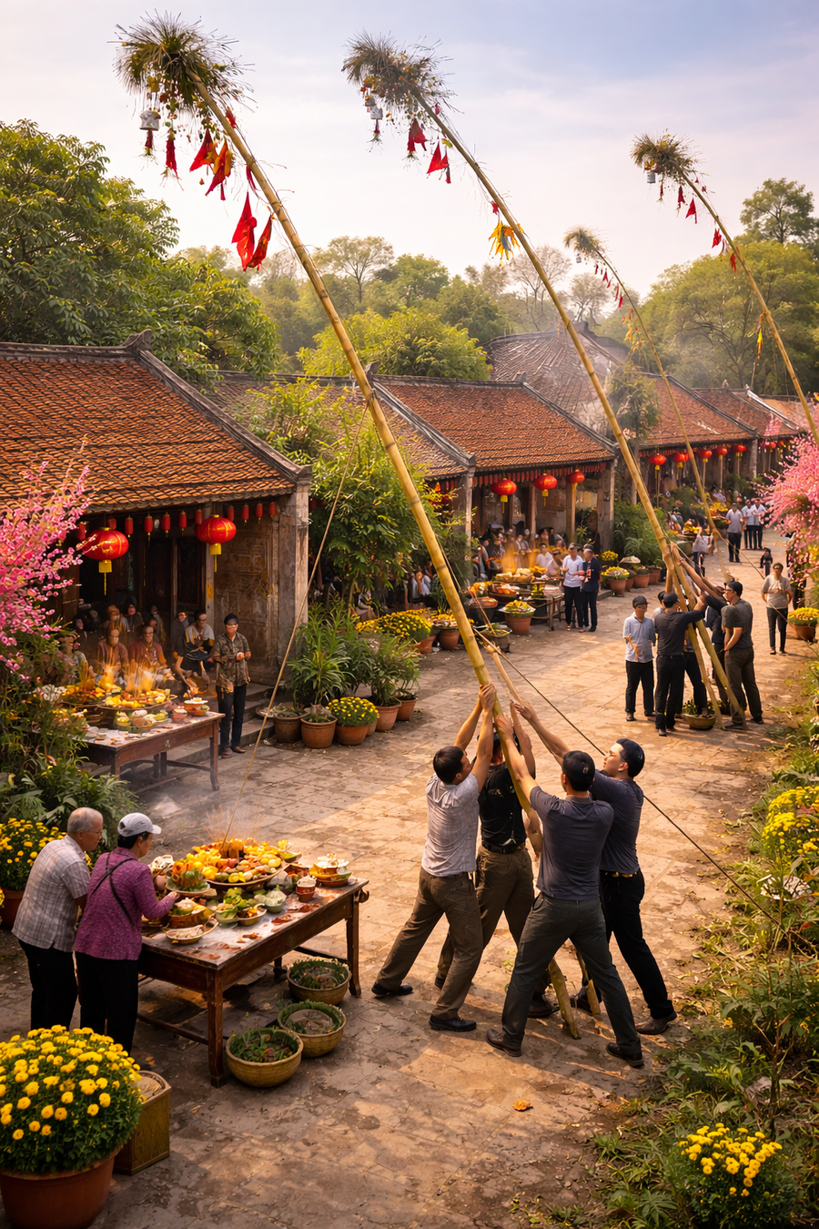 Chuẩn bị dựng cây Nêu ngày Tết. Ảnh minh họa