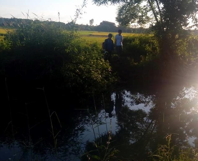 Hồ nước nhà ông Phan Thế Hải, nơi xảy ra vụ việc.