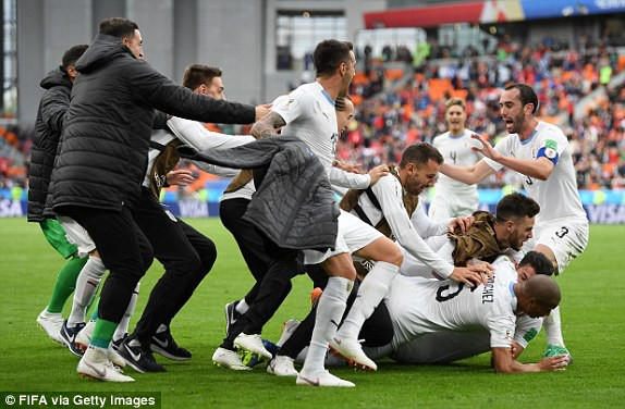 Tuyển Uruguay cuối cùng cũng đã có chiến thắng trước Ai Cập. Ảnh: FIFA via Getty Images