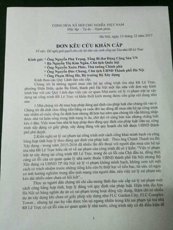 Lo không có nhà đón Tết, cư dân 8B Lê Trực tiếp tục đội đơn cầu cứu