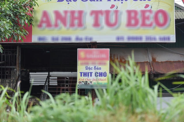 Dọc theo con đê sông Hồng, “kinh đô thịt chó” ngày nào nay nhà cửa, hàng quán mọc lên la liệt, nhưng dù đã để ý rất kỹ, phóng viên chỉ tìm thấy một biển hiệu quán thịt chó duy nhất.