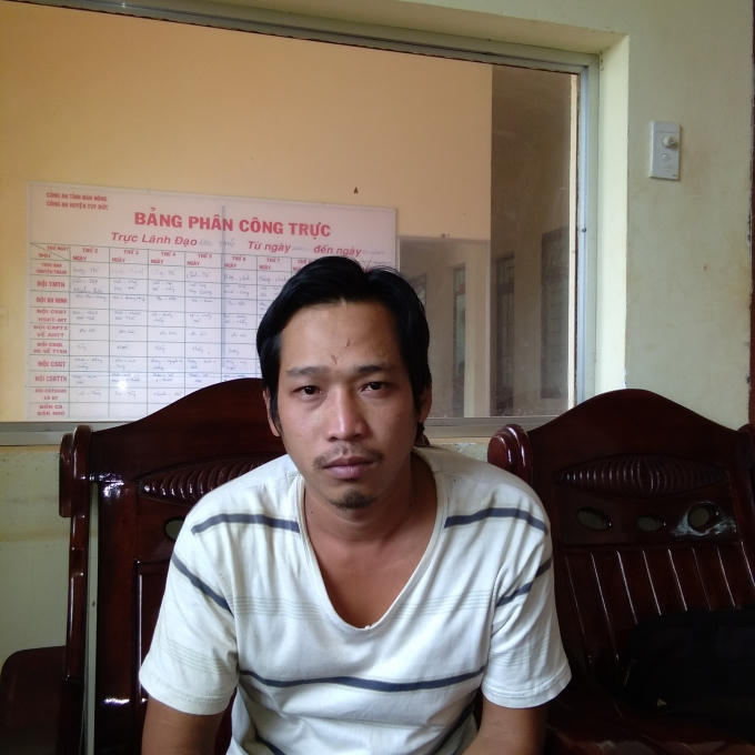 Đối tượng Nguyễn Văn Vũ tại cơ quan CSĐT Công an huyện Tuy Đức, Đắk Nông.