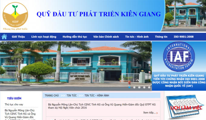 Trang web của Quỹ đầu tư phát triển tỉnh Kiên Giang.