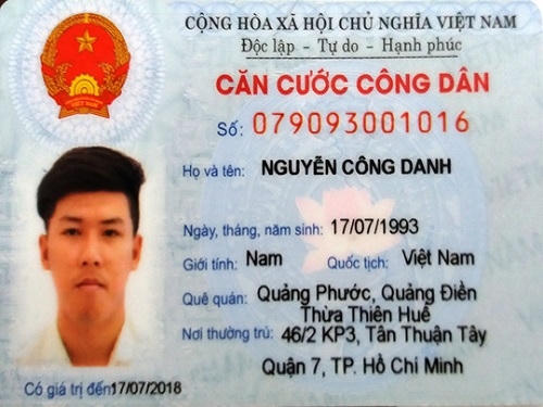 Thẻ căn cước của đối tượng Nguyễn Công Danh.