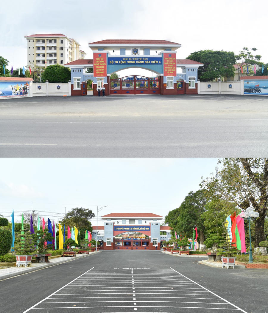 Trụ sở Bộ Tư lệnh Vùng Cảnh sát biển 4 trang trí cờ, pano tuyên
truyền về Đại hội đại biểu toàn quốc lần thứ XIV của Đảng