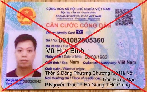 Căn cước công dân giả đối tượng Vũ Huy Bình sử dụng.