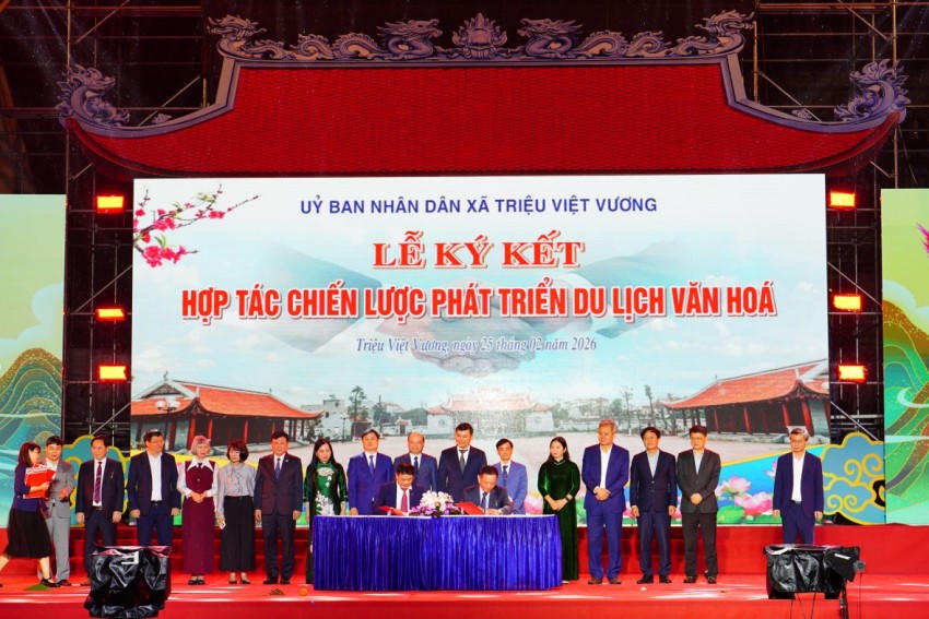 Đặc biệt, tải Lễ khai mạc, các đơn vị tham gia ký kết phát triển nền tảng di sản cơ sở gắn với kinh tế du lịch văn hóa xã Triệu Việt Vương.