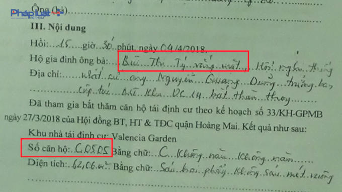 Phiếu bốc thăm của bà Bùi Thị Tý