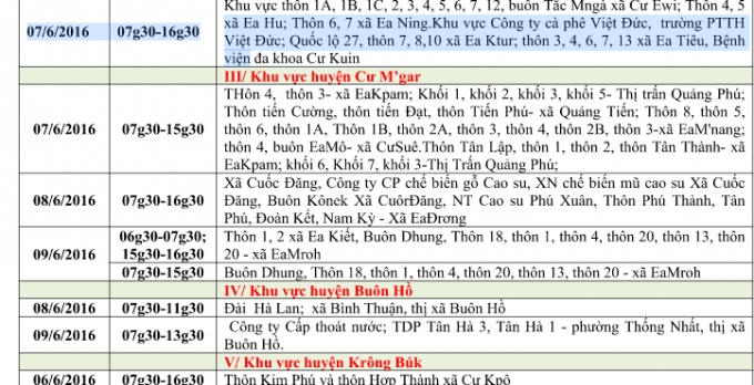 Lịch cắt điện cả nước ng&agrave;y 07/6/2016
