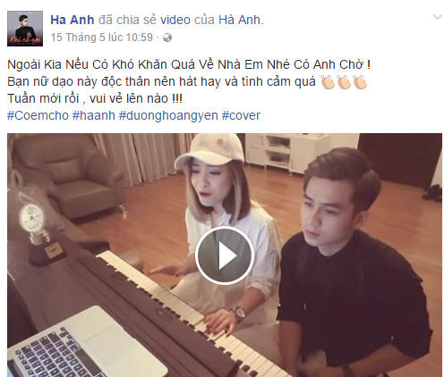 Vũ Hà Anh đăng tải dòng trạng thái: "Bạn nữ dạo này độc thân nên hát hay và tình cảm quá". (Nguồn ảnh: facebook Ha Anh)