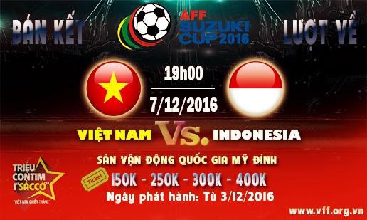 Vé bán kết lượt về sẽ được bán ngày 3/12 tới.