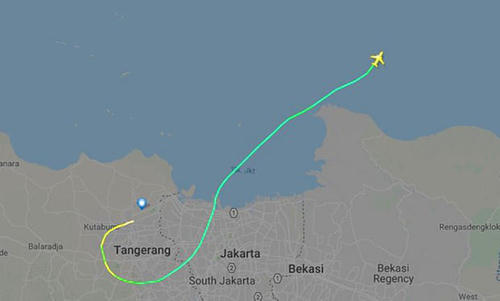 Đường bay thực tế của máy bay Lion Air trước khi gặp nạn. Ảnh: Flightradar24