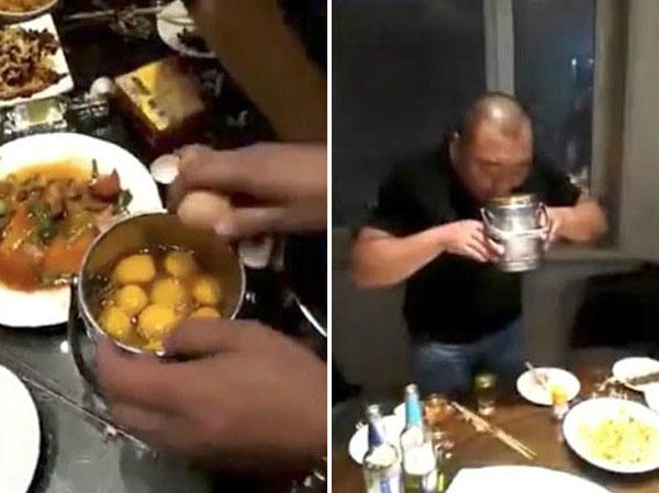 Người đàn ông nuốt 27 quả trứng sống trong hơn hai phút. Ảnh: T.H.