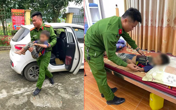 Đồng chí Phạm Đức Mạnh, Phó trưởng Công an xã Cốc San kịp thời cứu bé 6 tuổi ngã xuống suối.