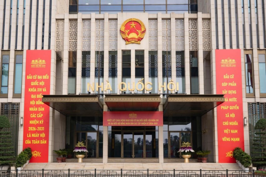 Quang cảnh tại Nhà Quốc hội ngày 15/3, nơi đặt Trung tâm Báo chí và Văn phòng Hội đồng Bầu cử Quốc gia