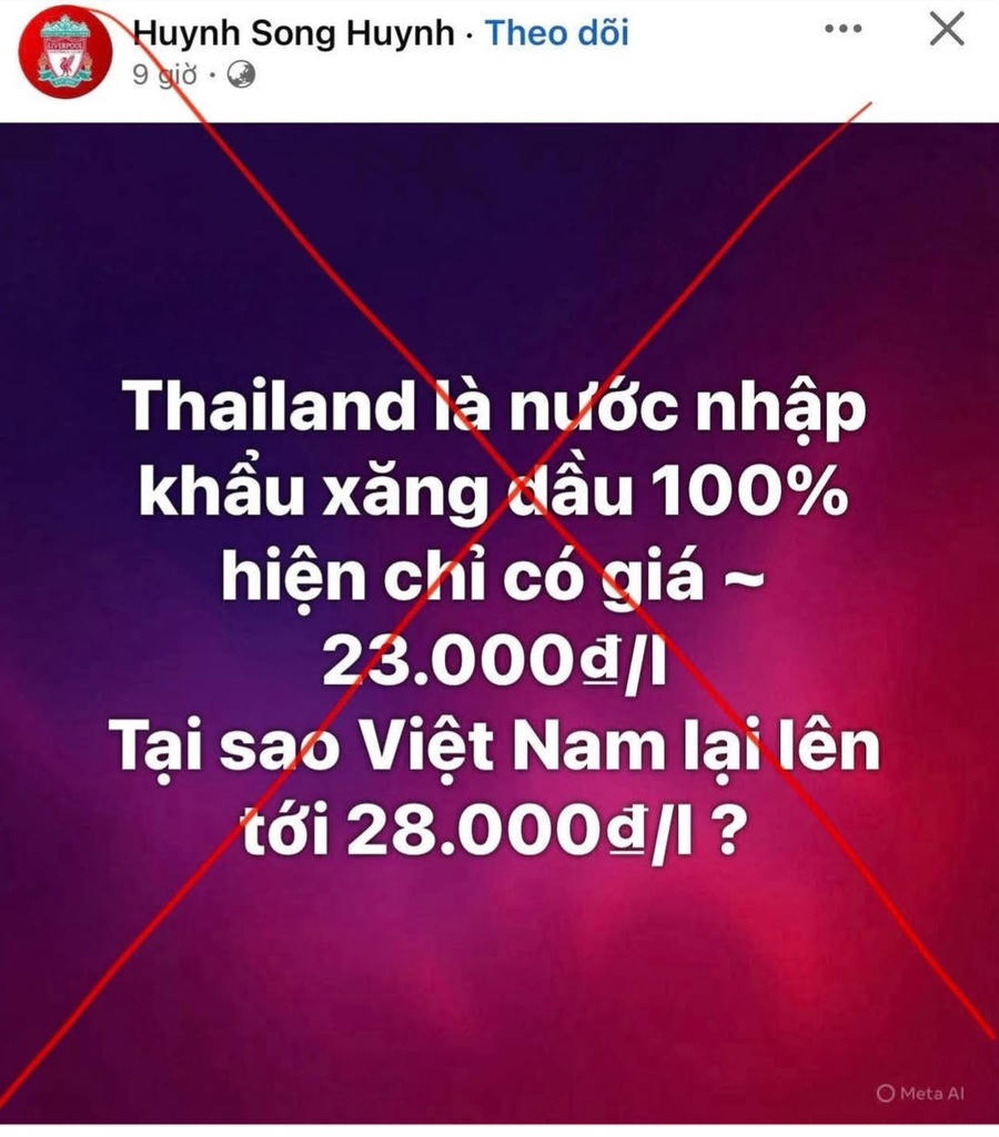 Một tài khoản trên mạng xã hội có sự so sánh giá xăng của Việt Nam thiếu tính kiểm chứng và cơ sở khoa học. (Ảnh: Công an tỉnh Đắk Lắk)