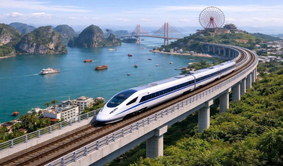 Phối cảnh mô phỏng giao thông đường sắt tốc độ cao Hà Nội - Quảng Ninh.(Ảnh: minh hoạ)