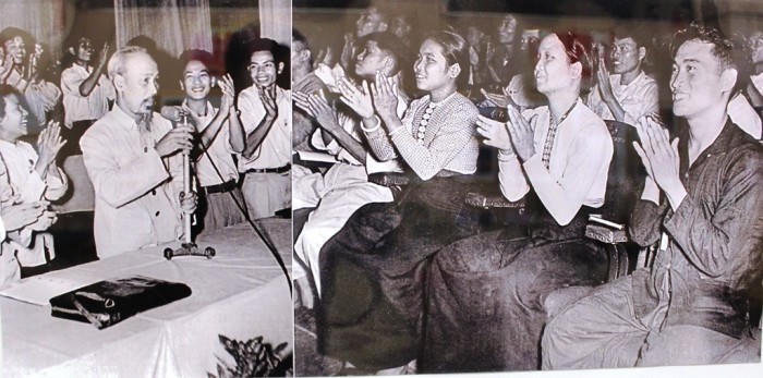 Chủ tịch Hồ Chí Minh với Đoàn thanh niên năm 1956. (Ảnh: Tư liệu lịch sử)