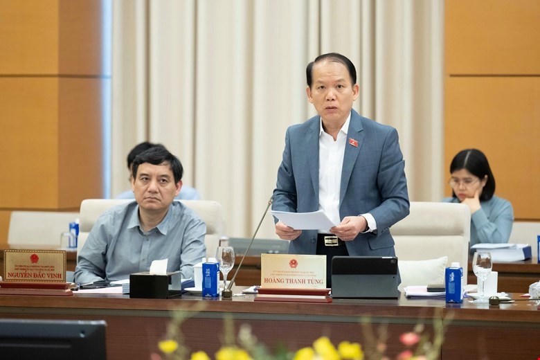 Chủ nhiệm Ủy ban Pháp luật và Tư pháp của Quốc hội Hoàng Thanh Tùng trình bày tóm tắt Báo cáo thẩm tra sơ bộ dự án Luật.