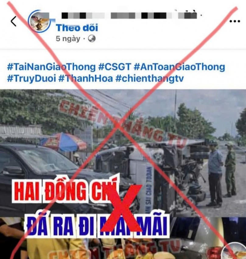 Tài khoản facebook đang tin sai sự thật về lực lượng CSGT. Ảnh C.A tỉnh Thanh Hoá