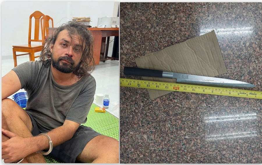 Đối tượng Damian Shrimanker cùng tang vật. (Ảnh: Công an tỉnh Lâm Đồng)