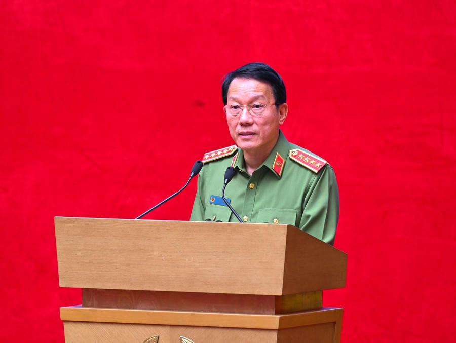 Bộ trưởng Bộ Công an Lương Tam Quang phát biểu tại buổi lễ. (Ảnh: BCA)