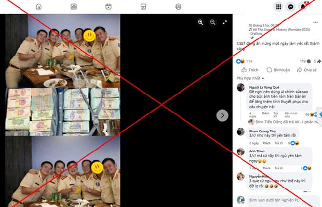 Hình ảnh được các đối tượng cắt ghép nhằm bôi nhọ, làm mất uy tín lực lượng thực thi pháp luật được lan truyền trên mạng. Hình ảnh được các đối tượng cắt ghép nhằm bôi nhọ, làm mất uy tín lực lượng thực thi pháp luật được lan truyền trên mạng.