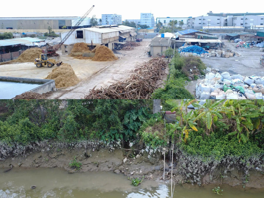 Theo nhân viên bảo vệ, đây là xưởng sản xuất của công ty TVT. Ghi nhận của PV, nhiều xưởng sản xuất có dấu hiệu xả nước thải màu đục ra dòng sông Hoá.