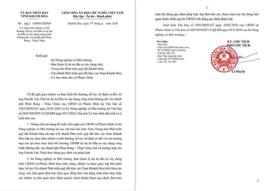 Văn bản chỉ đạo của UBND tỉnh Khánh Hòa.