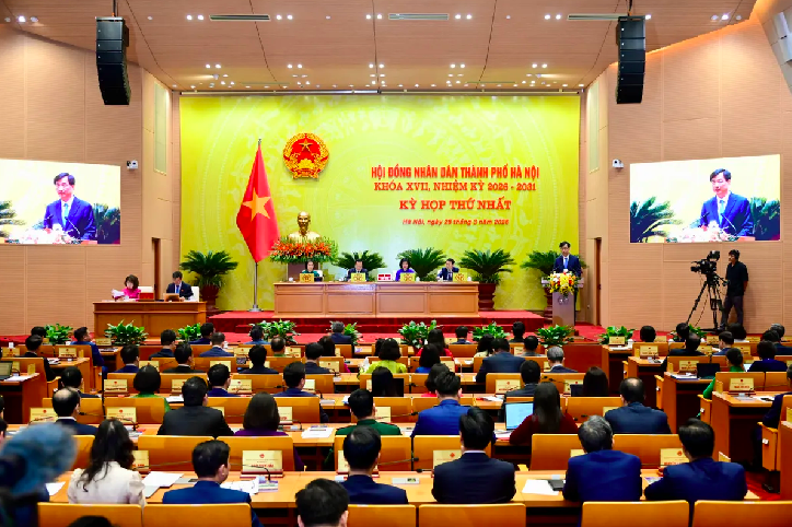 Toàn cảnh phiên họp thứ nhất kỳ họp HĐND TP Hà Nội khóa XVII, nhiệm kỳ 2026-2031.