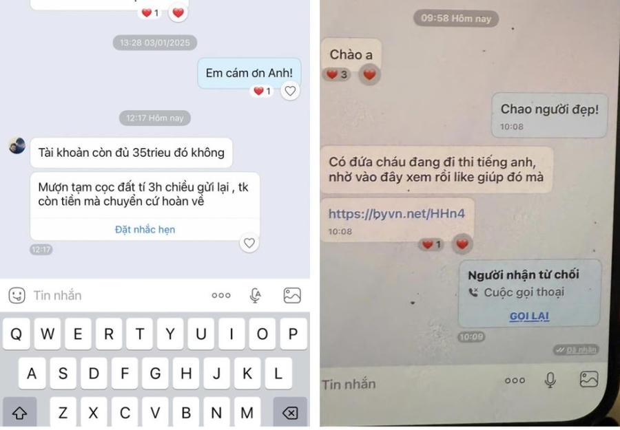 Các đối tượng sử dụng tài khoản Zalo gửi các đường link giả danh bình chọn cuộc thi, sự kiện - Ảnh Công an Hà Tĩnh.