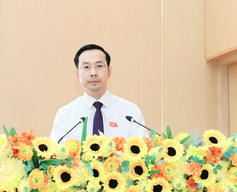 Phó Bí thư Thường trực Tỉnh ủy, Chủ tịch HĐND tỉnh Nguyễn Thanh Nhàn phát biểu khai mạc kỳ họp HĐND.