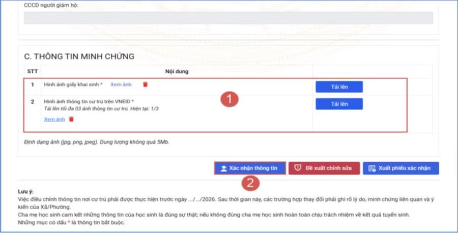Phụ huynh thực hiện các bước này khi thực hiện tuyển sinh đầu cấp.