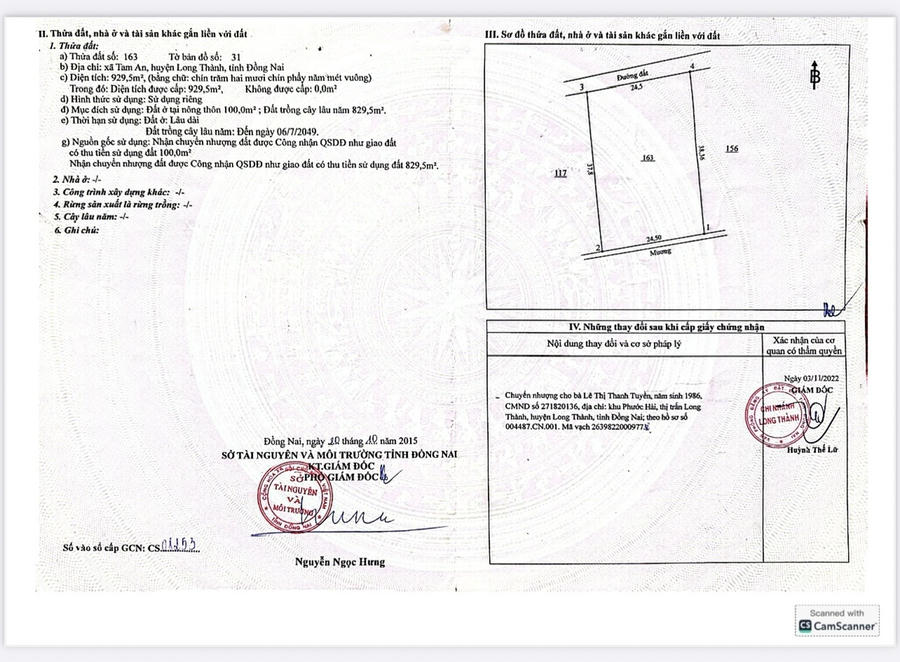 Hồ sơ đã được cơ quan có thẩm quyền chỉnh lý, sang tên cho bà vào ngày 3/11/2022.
