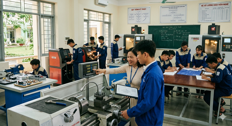 Bộ Giáo dục đang lấy ý kiến dự thảo quy định việc bổ nhiệm, xếp lương, chế độ làm việc cho đội ngũ giáo viên trung học nghề. (Ảnh minh họa)