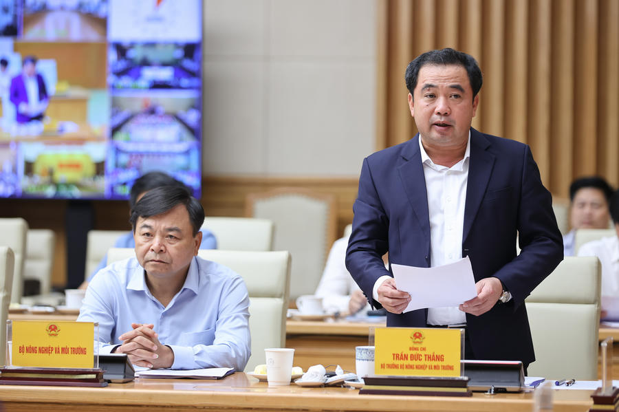 Bộ trưởng Bộ Nông nghiệp và Môi trường Trần Đức Thắng phát biểu tại Hội nghị - Ảnh: VGP