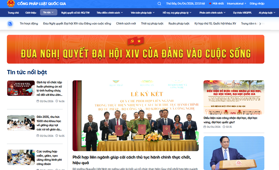 Cổng Pháp luật quốc gia trở thành kênh thông tin chính thống trên môi trường số, hỗ trợ người dân và doanh nghiệp nhanh chóng tiếp cận pháp luật một cách hiệu quả. (Ảnh minh họa: Chụp màn hình)